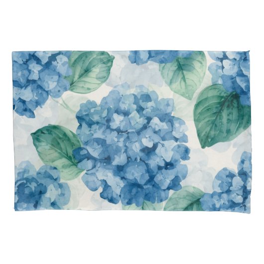 Hydrangea Blues Floral Watercolor Botanical Blooms 枕カバー (正面)