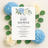 Hydrangea Botanical Eucalyptus Baby Shower 招待状