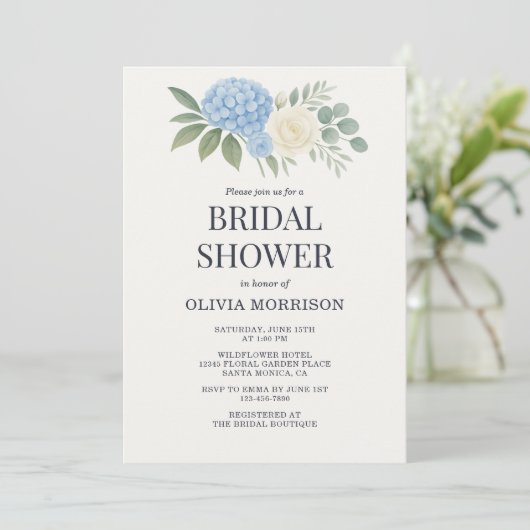 Hydrangea Botanical Eucalyptus Bridal Shower 招待状 (スタンド正面)