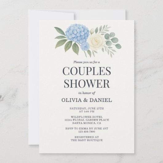Hydrangea Botanical Eucalyptus Couples Shower 招待状 (正面)