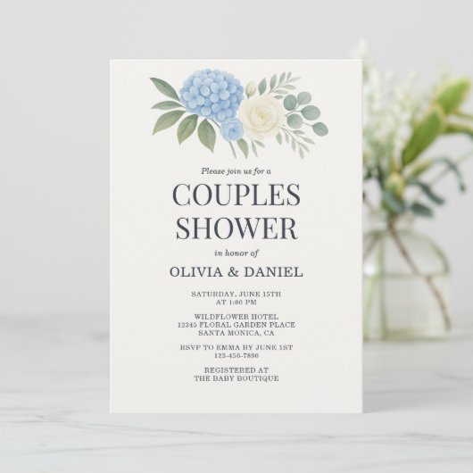 Hydrangea Botanical Eucalyptus Couples Shower 招待状 (スタンド正面)