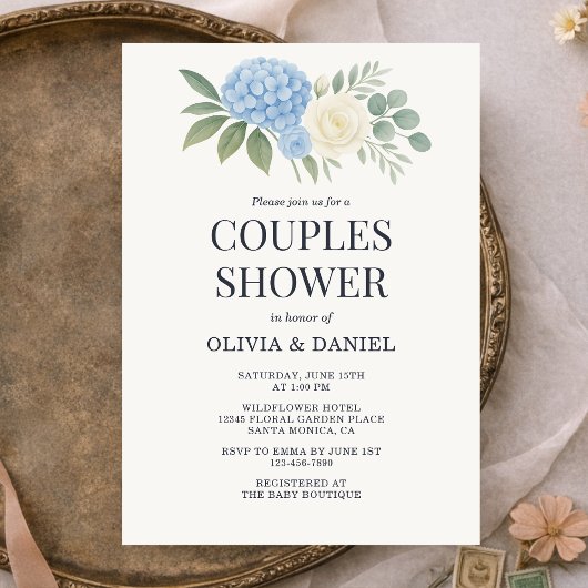 Hydrangea Botanical Eucalyptus Couples Shower 招待状