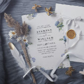 Hydrangea Bouquet Blue Elegant QR Code Wedding 招待状