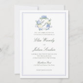 Hydrangea Crest Formal Blue Frame Coastal Wedding 招待状 (正面)