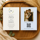 Hydrangea Crest Monogram Photo QR Code Wedding 招待状