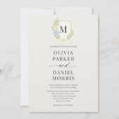 Hydrangea Crest Monogram Photo QR Code Wedding 招待状 (正面)