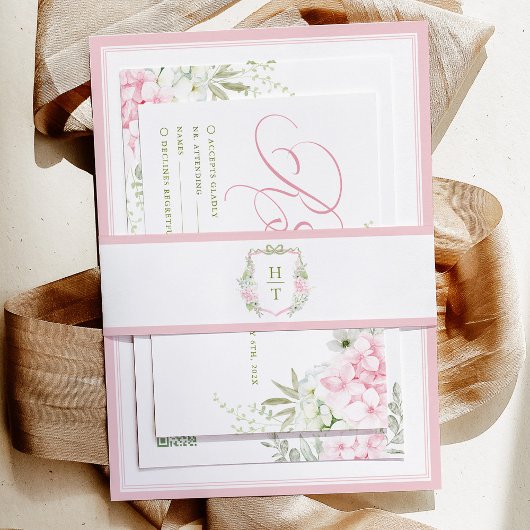 Hydrangea Crest Wedding Monogram 招待状ベリーバンド