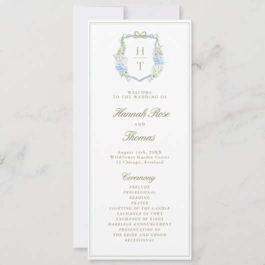 Hydrangea Crest Wedding Program Card 招待状 (正面)
