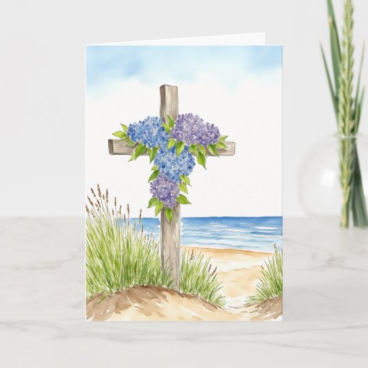 Hydrangea Cross Easter Religious Watercolor シーズンカード (正面)