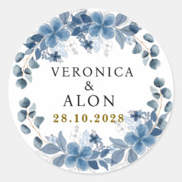 Hydrangea Elegant White Rose Floral Wedding  ラウンドシール