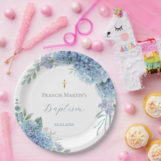 Hydrangea floral  Baptism ペーパープレート (パーティー)