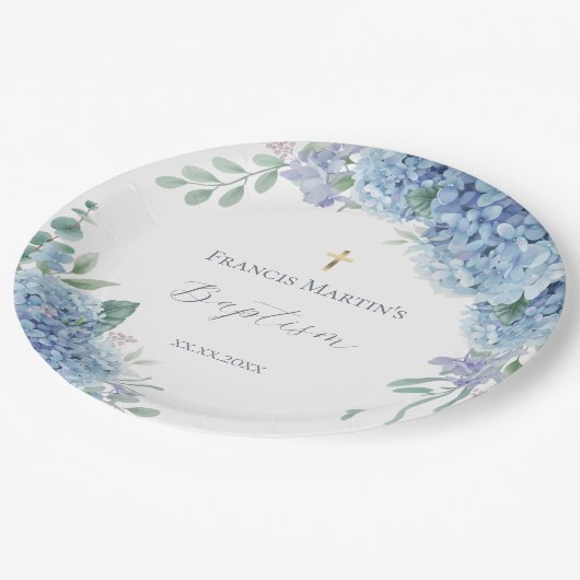 Hydrangea floral  Baptism ペーパープレート (アングル)