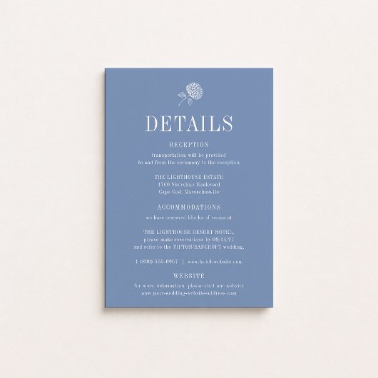 HYDRANGEA Floral Blue Wedding Details Card 招待状