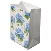 Hydrangea Floral Gift Bag | Elegant Blue Botanical ミディアムペーパーバッグ (裏面アングル)