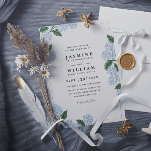 Hydrangea Floral Rustic Elegant QR Code Wedding 招待状