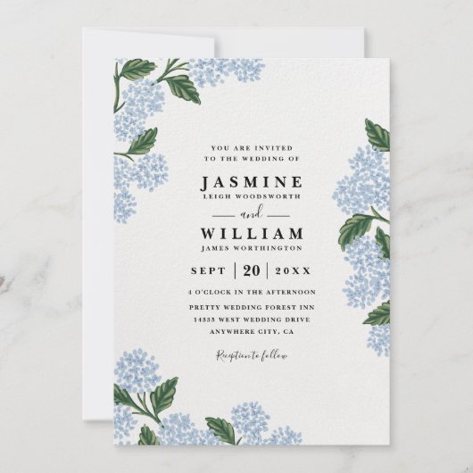 Hydrangea Floral Rustic Elegant QR Code Wedding 招待状 (正面)