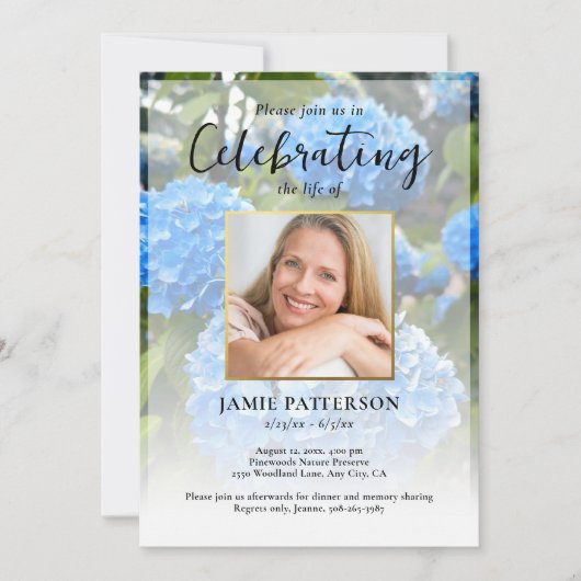 Hydrangea Flower Life Celebration Photo Funeral  招待状 (正面)