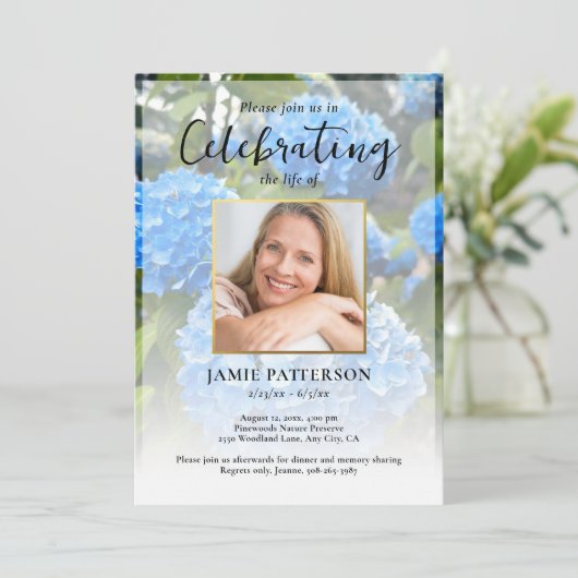 Hydrangea Flower Life Celebration Photo Funeral  招待状 (スタンド正面)