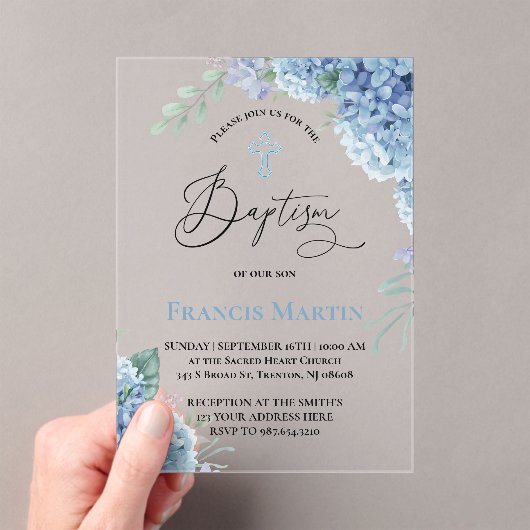 Hydrangea flowers Baptism アクリル招待状 (インサイチュ (ポータブル))