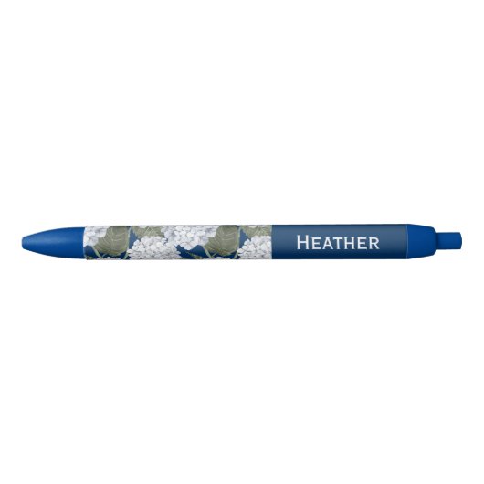 Hydrangea Flowers Navy Blue Custom Name 黒ボールペン (正面)