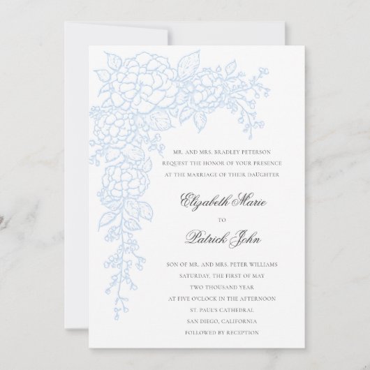 Hydrangea Luminous Blue Formal Classic Wedding 招待状 (正面)