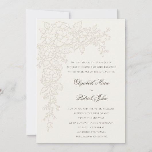 Hydrangea Luminous Ecru 2 Formal Classic Wedding 招待状 (正面)