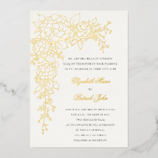 Hydrangea Luminous Ecru Formal Classic Wedding 箔招待状 (正面)