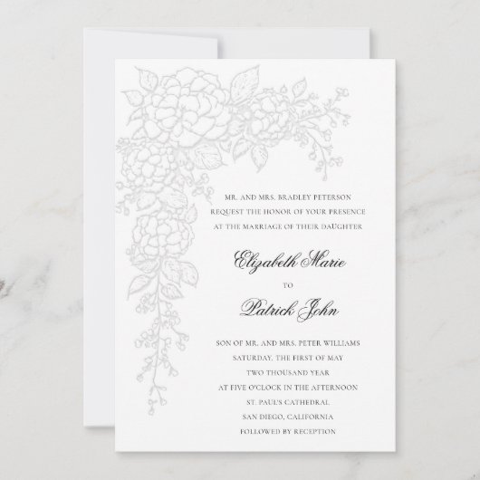 Hydrangea Luminous White Formal Classic Wedding 招待状 (正面)