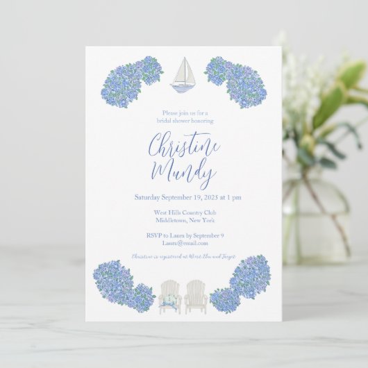 Hydrangea Nautical Classic Coastal Bridal Shower 招待状 (スタンド正面)