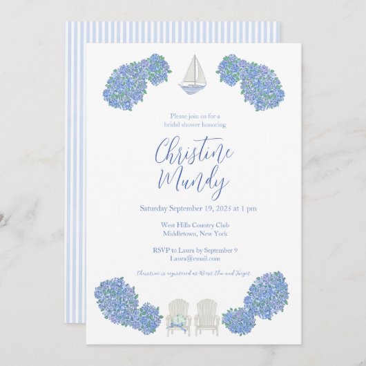 Hydrangea Nautical Classic Coastal Bridal Shower 招待状 (正面/裏面)