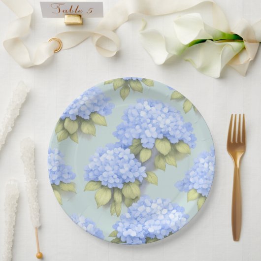 Hydrangea Plates | Duck Egg Blue Floral Party ペーパープレート (ウェディング)