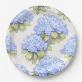 Hydrangea Plates | Elegant Ivory Blue Floral Party ペーパープレート