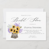 Hydrangea Sunflowers Lilac Rustic Bridal Shower 招待状 (正面)