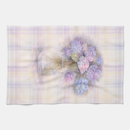 Hydrangea Tea Towel | Pastel Plaid Kitchen Decor キッチンタオル (横)