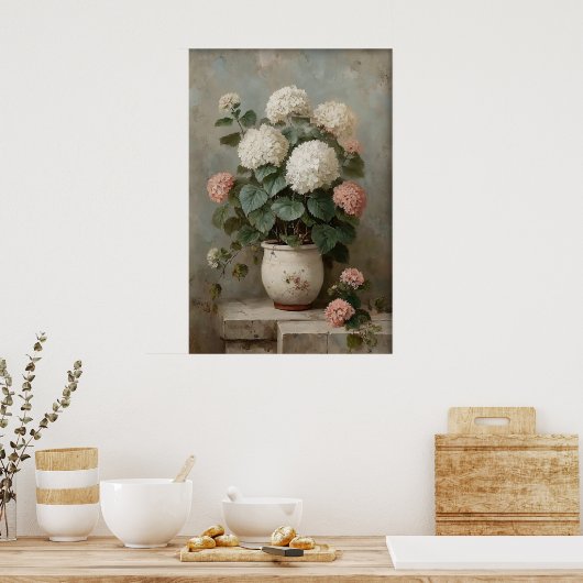 Hydrangea Wall Art Print, Antique Spring Meadow ポスター (キッチン)