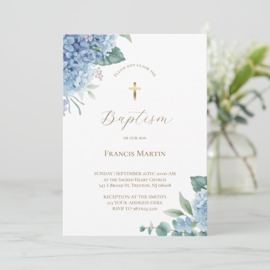 Hydrangea watercolor flowers Baptism Invitation 招待状 (スタンド正面)