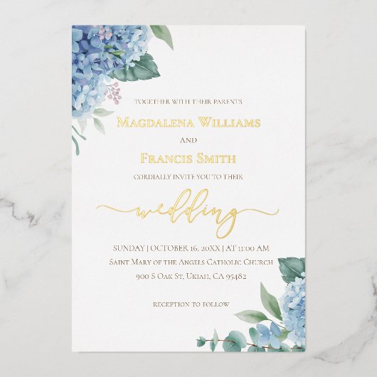 Hydrangea watercolor | wedding Invitation 箔招待状 (正面)