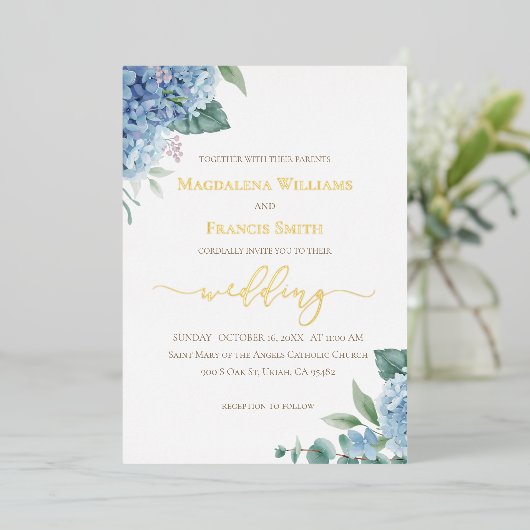 Hydrangea watercolor | wedding Invitation 箔招待状 (立ち正面)