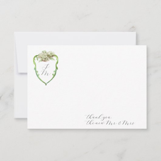 Hydrangea Wedding Monogram Thank You Stationery ノートカード (正面)
