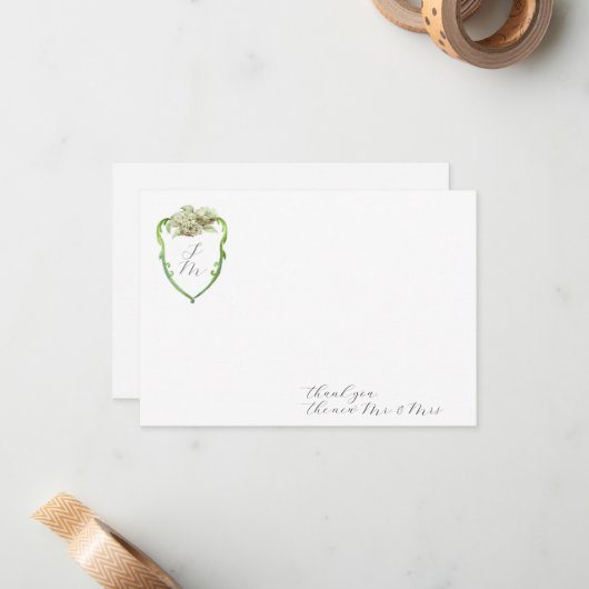 Hydrangea Wedding Monogram Thank You Stationery ノートカード (正面/裏面インサイチュ)