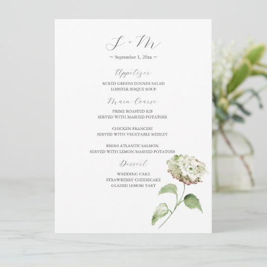 Hydrangea Wedding Table Decor | Menu メニュー (スタンド正面)