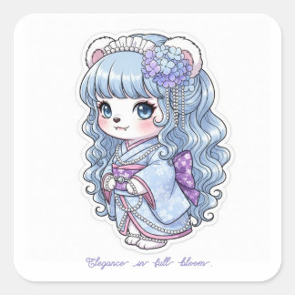 Hydrangea Yukata Bear - Pastel Hair&Pearl Elegance スクエアシール