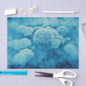HydrangeasフローラChic Blueティール(緑がかった色)ヴィンテージテクスチャ 薄葉紙 (クラフト)