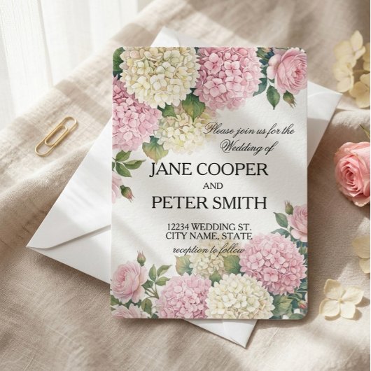 Hydrangeas and roses Budget Wedding Invitation 招待状