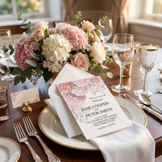  Hydrangeas and roses pastel colours 招待状