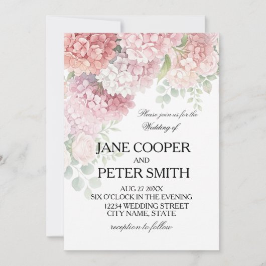  Hydrangeas and roses pastel colours 招待状 (正面)