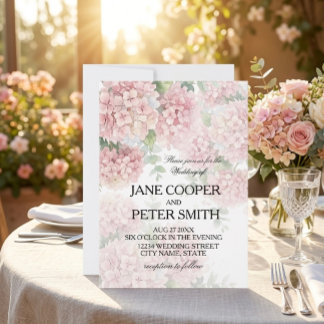 Hydrangeas pastel pink colours. Wedding Invitation 招待状