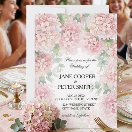 Hydrangeas pastel pink colours. Wedding Invitation 招待状