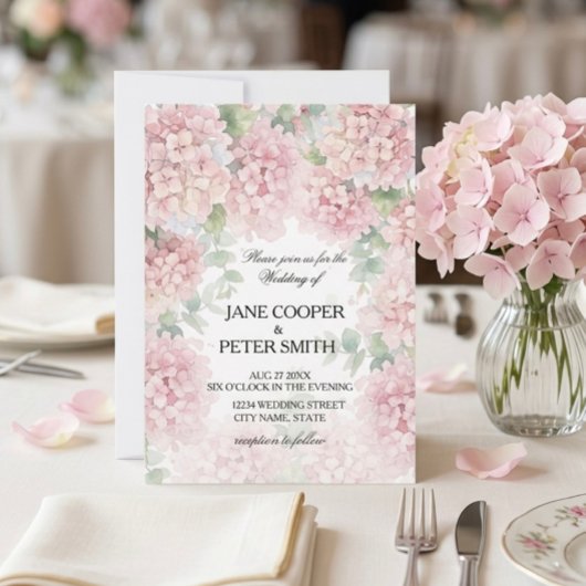 Hydrangeas pastel pink colours. Wedding Invitation 招待状