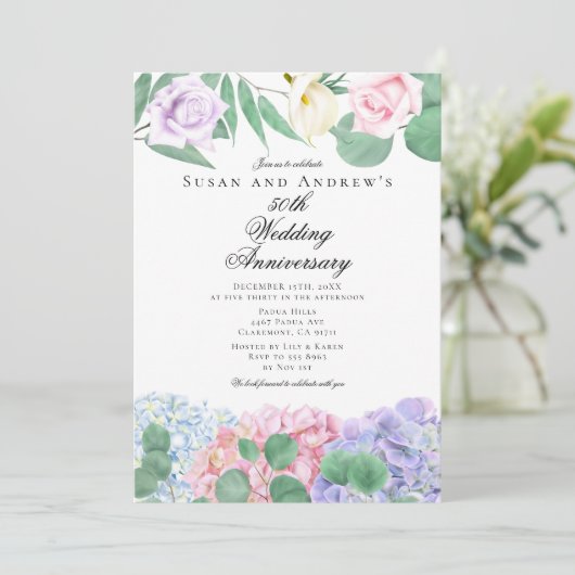 Hydrangeas Roses Wedding Anniversary Invitations 招待状 (スタンド正面)